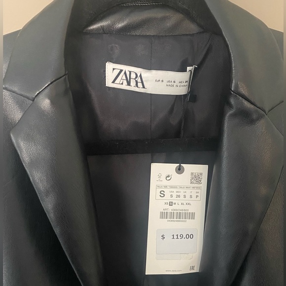NWT Zara Faux Leather Blazer Jacket with Gold Buttons - Picture 2 of 5